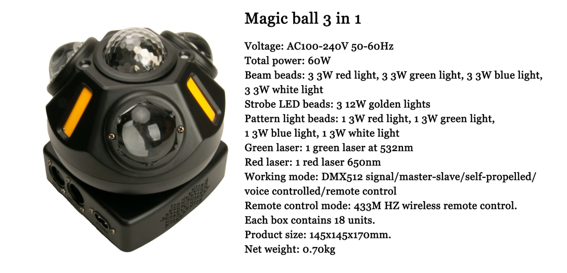 Magic Ball 3 In 1 Beam Strobe Pattern Light  3W White Light Beam Beads